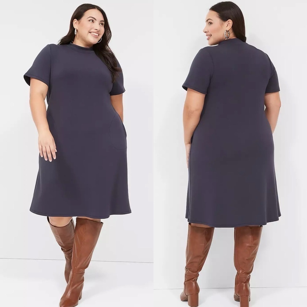 Lane Bryant Journey Short-Sleeve Mock-Neck shirt Dress navy blue night sky